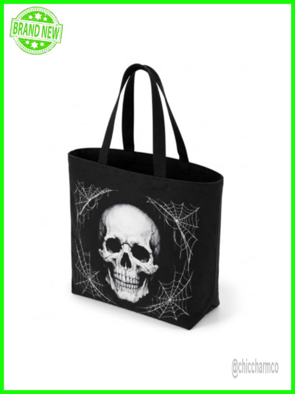 Skull Canvas Tote Bag 14 Inch Halloween Trick or Treat Reusable Foldable